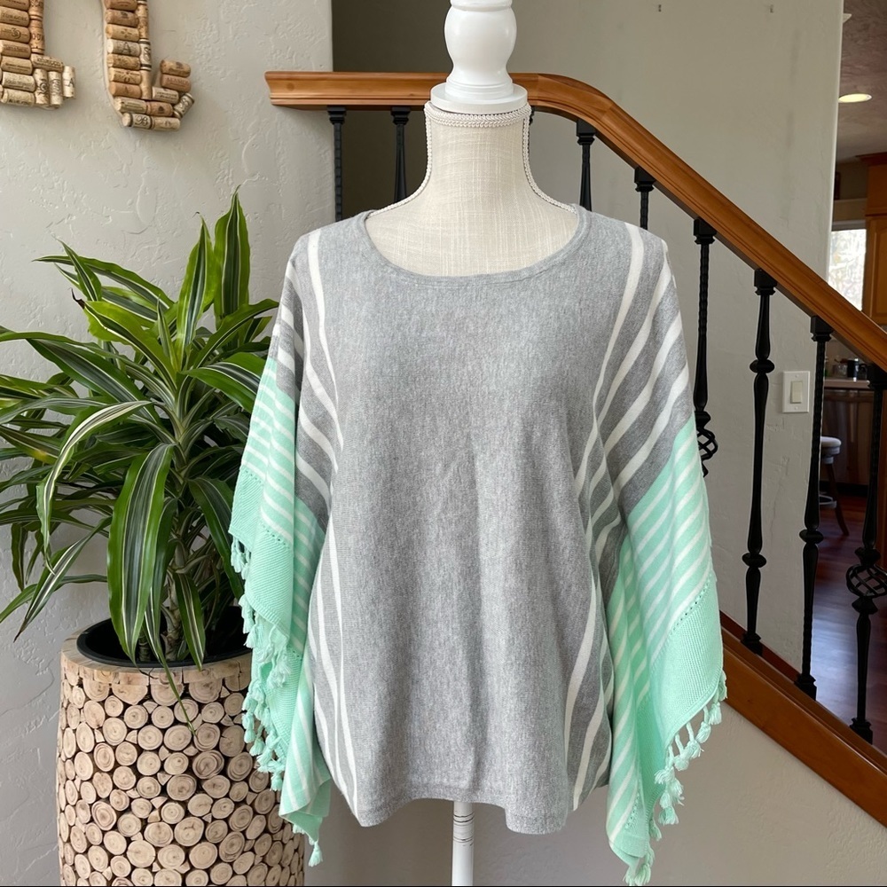 My Michelle Gray Poncho with Green Stripe Size:‎ L